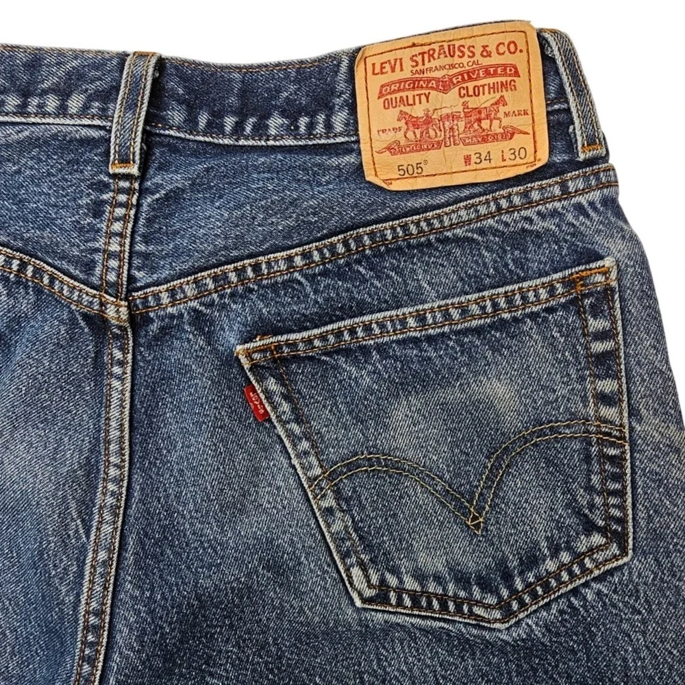 Levis‎ 505 Regular Fit Mens Jeans 34x30 Medium Wash Blue Straight Leg Denim